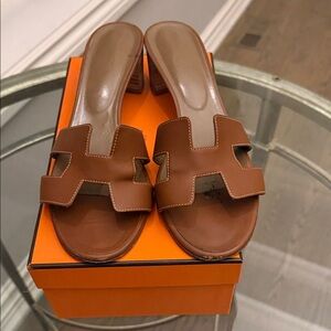 Hermes Tan Slide Sandals